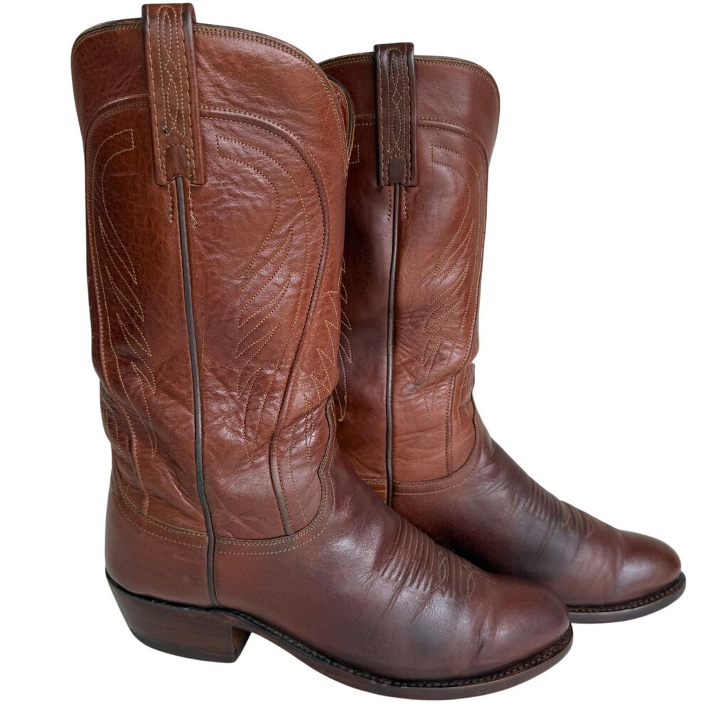 Lucchese Men Classics N1596R4 Ranch Hand Leather Boots Tan Burnished Size 9.5 D